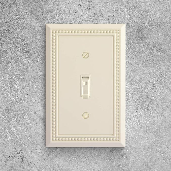 Henne Bery Sunken Pearls Heavy Duty Decorative Wall Plate Switch Plate Outlet Cover, Durable Solid Zinc Alloy (Single Toggle 3PK, Light Almond)