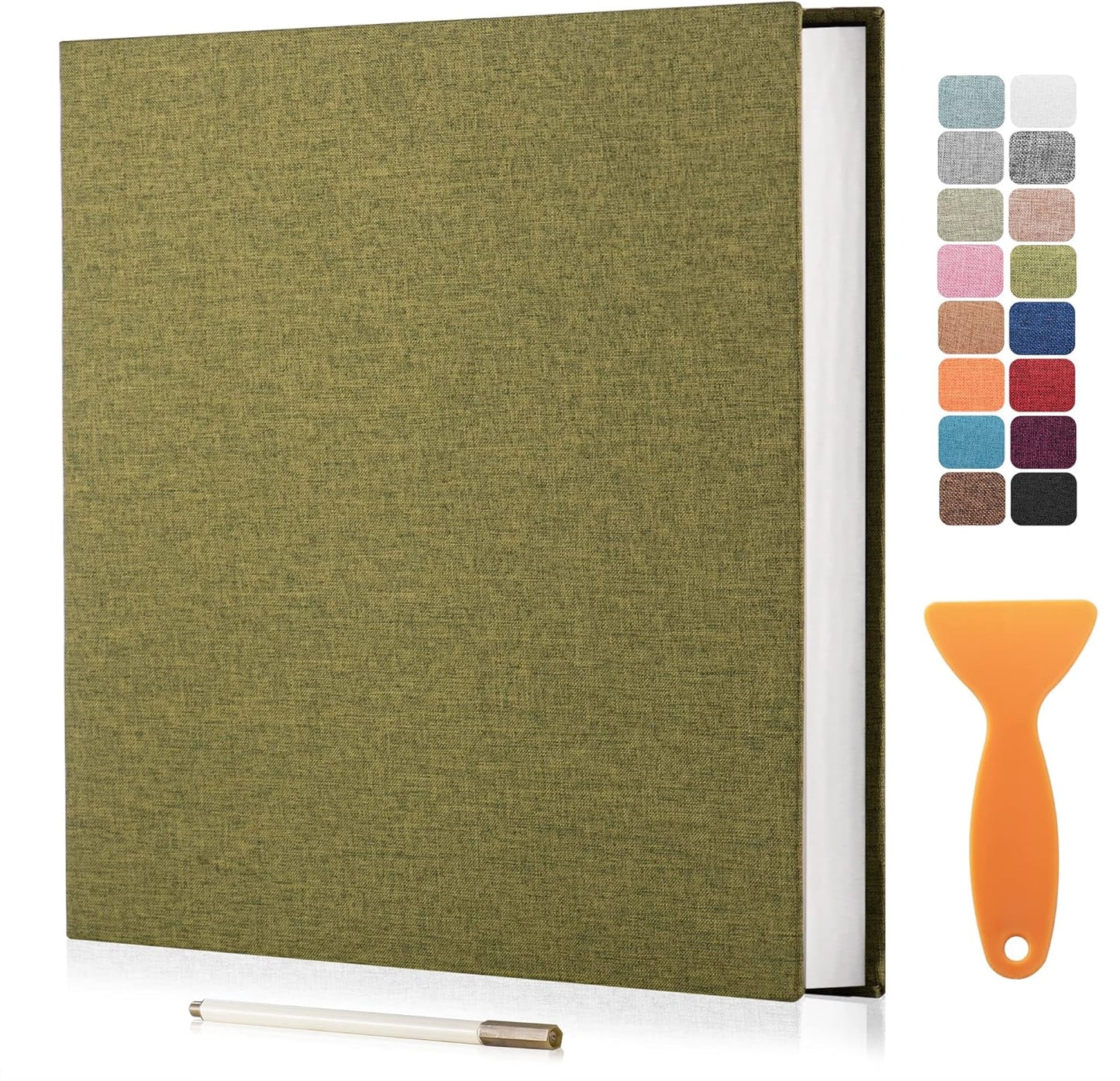 Large Photo Album Self Adhesive Scrapbook Album for 4×6 5×7 8×10 Pictures DIY Magnetic Linen Cover Album 60 Pages for Family Wedding Gifts with Metal Pen and Plastic Board