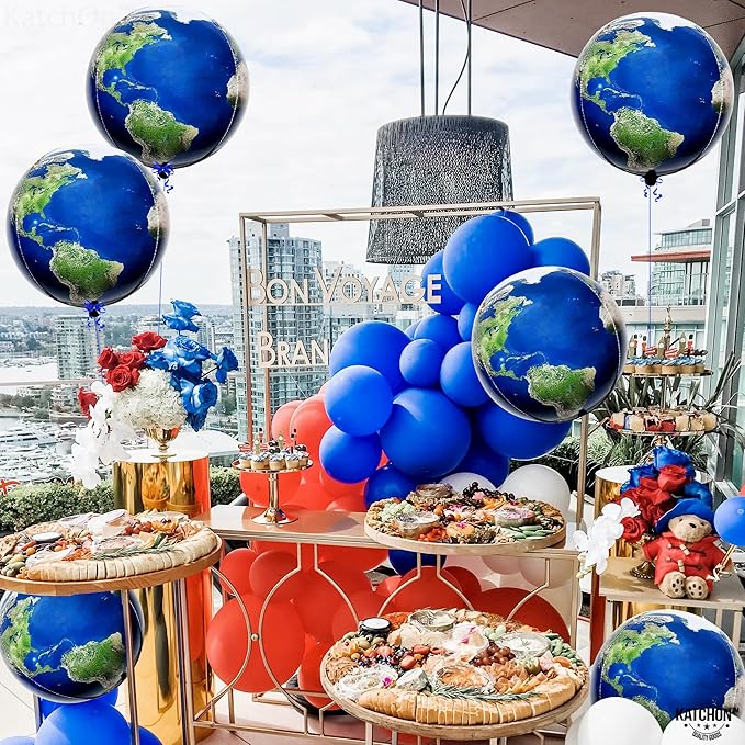 KatchOn, Large Earth Balloons Set - 22 Inch, 6 Pieces | 360 Degree 4D World Balloons, Travel Themed Party Decorations | Globe, Planet Balloon for Classroom Decorations | Earth Day Decoration