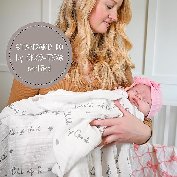 LollyBanks Baby Swaddle Blanket, 100% Cotton Muslin Blankets for Boys and Girls, 47 x 47 Inches Soft and Breathable Newborn Swaddle, Gentle Baby Wrap Swaddle, Registry (Child of God Print)