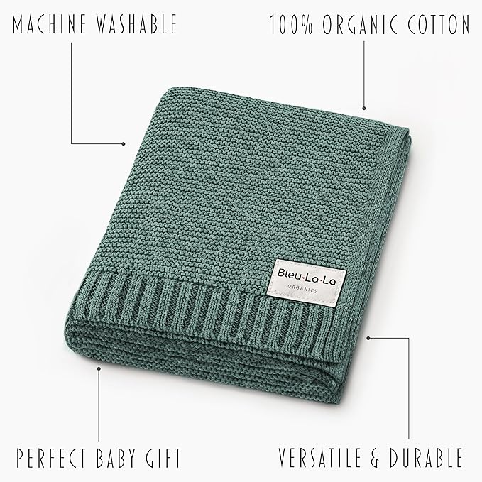 Heritage Knit 100% Organic Cotton Baby Swaddle Blanket for Boys and Girls - Soft Warm Cozy Unisex Receiving Cuddle Blanket for Newborns, Infants & Toddlers (Hunter Green, 0-2 Years)