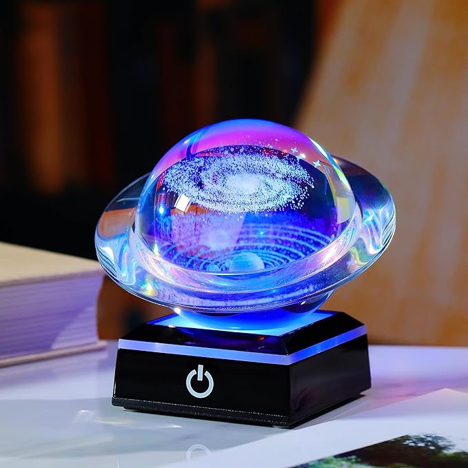 3d Solar System Model Galaxy Crystal Ball 80mm 3.15inch - Saturn Shape Outer Space Astronomy Gifts Room Decor Unique Gifts For Men Him Birthday Dad Physics Science Teacher Night Light Planet Lamp