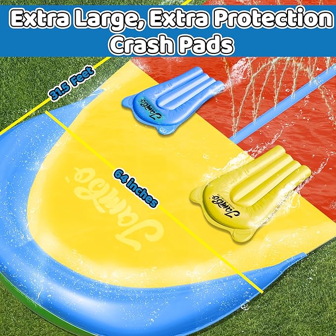 JAMBO 31.5Ft Extra Long Water Slide and 2 Bodyboards, Heavy Duty Slip Splash and Slide with Inflatable Crash Pad, Summer Water Toy Sprinkler, Backyard Outdoor Water Fun n Toys for Kids, Splash Mat