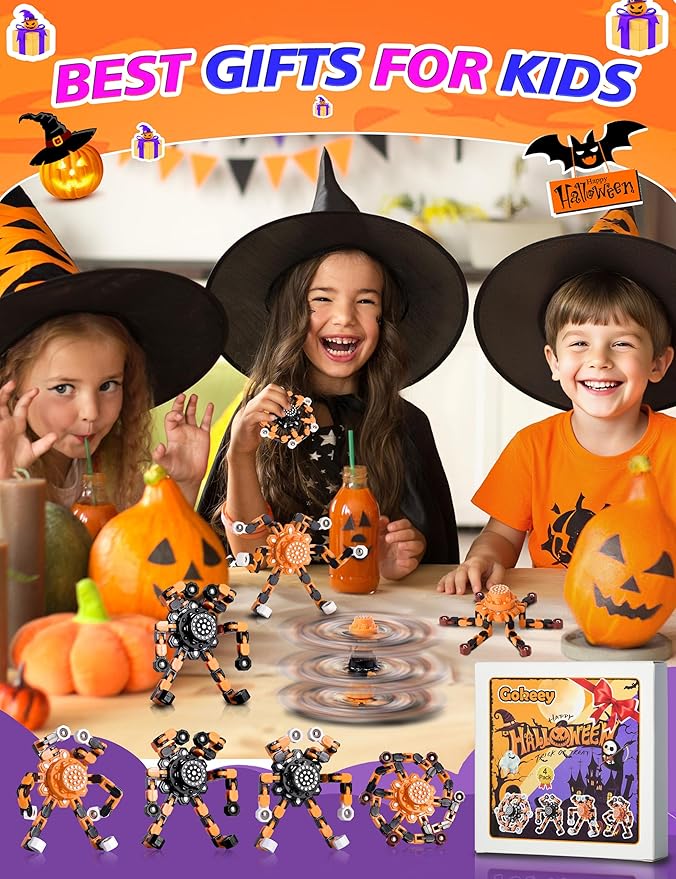 Halloween Toy Gifts for Kids Transformable Fidget Spinners for Adults Stress Relief Sensory Toys for Boys and Girls Fidget Toys Black Orange Halloween Party Decorations
