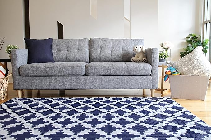 Cushmat Stylish Reversible Foam Play Mat (Large, Luxe Lite - Royal Blue Star) - Soft, Waterproof, Durable Play mat for Infants, Babies, Toddler, Kids & Grownup - 6.5ft x 4.5ft