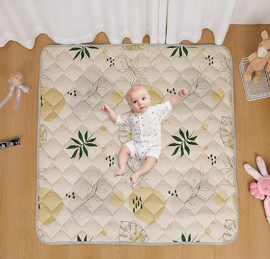 Baby Play Mat 50x50 Inch, Thickened Soft Floor Mat for Playpen, Machine Washable Foam Crawling Mat with Non-Slip Bottom for Babies and Toddlers, Foldable Padded Playmat Boho Terra