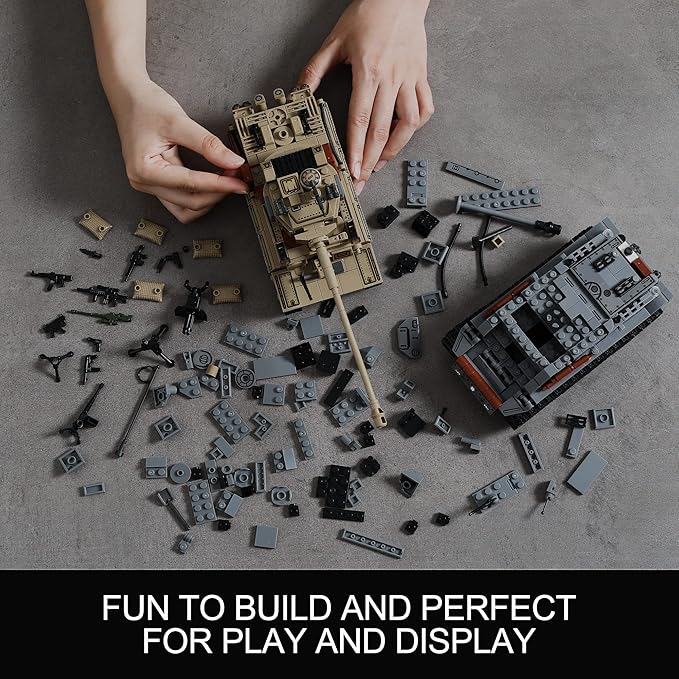 WW2 Army Tank Toys Building Kit Compatible with Lego, Create a German Tiger & an American M4 Sherman Models with 1184 Blocks, Great Military Toy Gifts for Boys, Kids Age 8-14