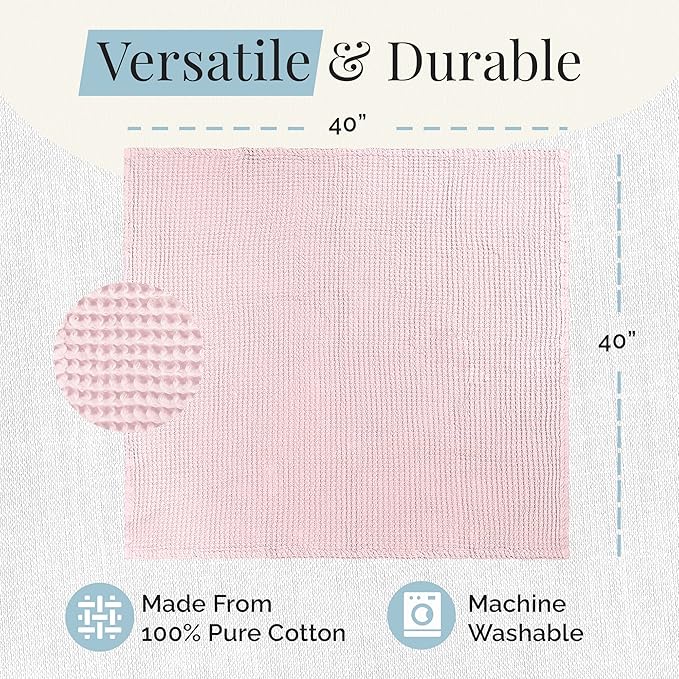 Stroller Society - Swaddles for Newborns & Toddlers, Soft Receiving Blankets Girl & Boy Can Use, Comfy Toddler Blanket & Newborn Swaddle, Cotton Waffle Blanket, Light Pink, 40 x 40 inches