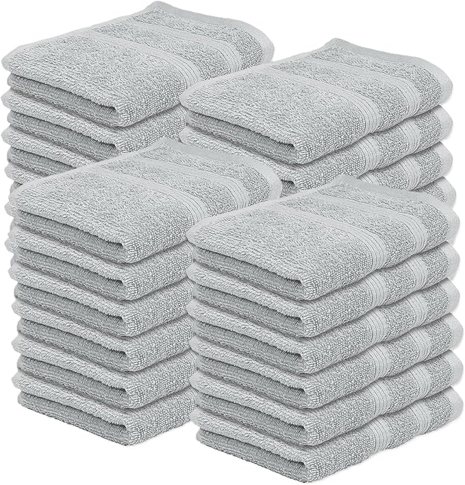 Kaufman - Washcloths for Bathroom, Spa, Gym, and Face Towel 100% Cotton Ring Spun, Ultra Soft Feel and Highly Absorbent Fingertip Towels (24, Light Gray)