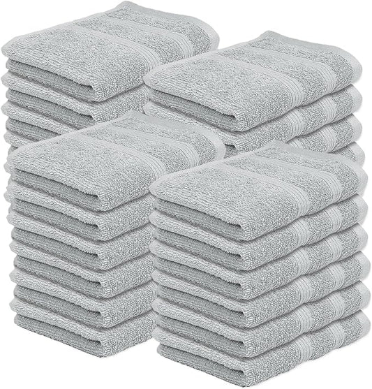 Kaufman - Washcloths for Bathroom, Spa, Gym, and Face Towel 100% Cotton Ring Spun, Ultra Soft Feel and Highly Absorbent Fingertip Towels (24, Light Gray)