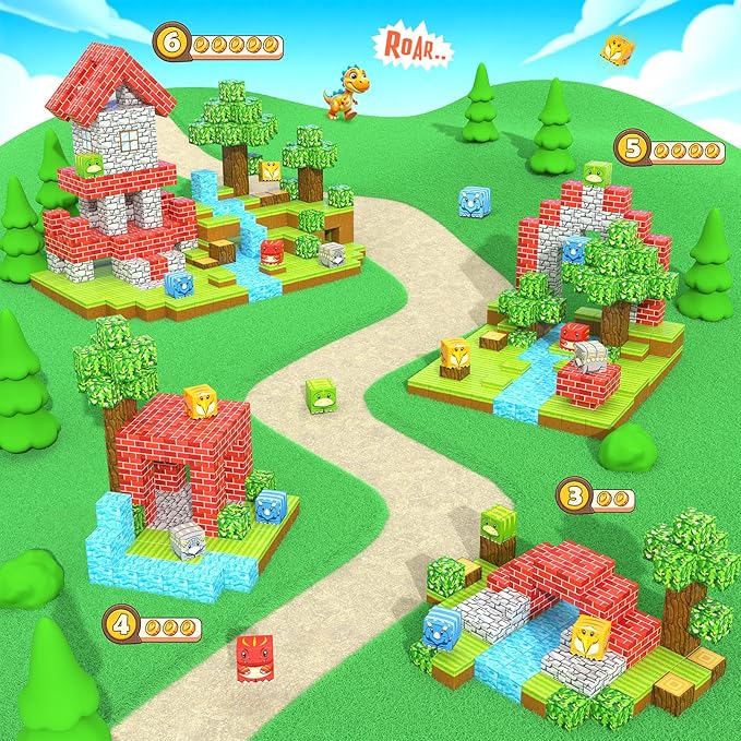 100PCS Magnetic Blocks - Build Mine Magnet World Forest Dinosaur Edition, Sensory STEM Construction Building Toys Kids Games for Toddler Christmas Birthday Gifts for 3 4 5 6 7 8 Years Old Girls & Boys