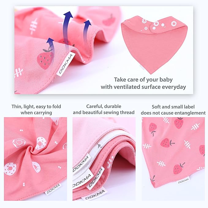 DOKMA Set 8 Organic Cotton Baby Drool Bibs - Bandana Teething Bibs for Baby - Bandana Drool Bibs - Ultra Soft, No Scratch