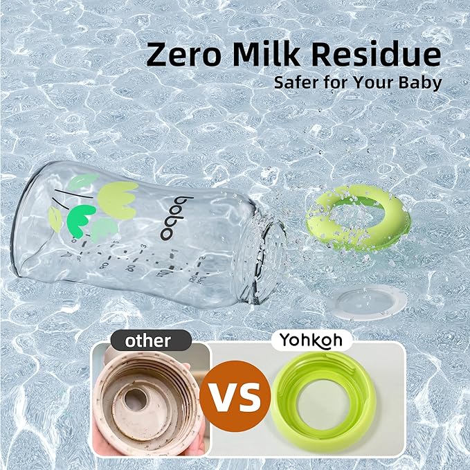 YOHKOH Glass Breast Milk Storage Bottles - 100% Leak-Proof, BPA-Free Breastmilk Storage Containers, Freezer & Dishwasher Safe, Ideal for Nursing Mothers (Multicolor1, 5.4oz (Pack of 6))