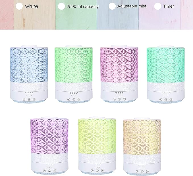 BlueHills 2500 ML XL Essential Oil Diffuser Aroma Humidifier with Timer for Large Home Decor Baby Rooms Big Huge 2.5 L Capacity Long Run Color Changing Lights Decorative Design High Mist White- F002