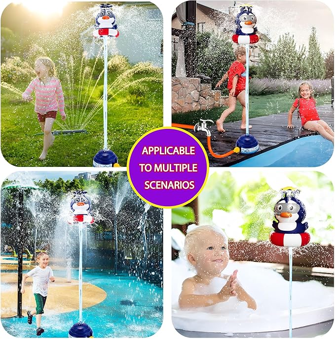 Kids Water Sprinkler Rocket Launcher – Outdoor Water Toys for Summer Backyard Play, Spinning Splash Penguin Rocket for Boys Girls Ages 3-12, Fun Gift for Garden Lawn Birthday