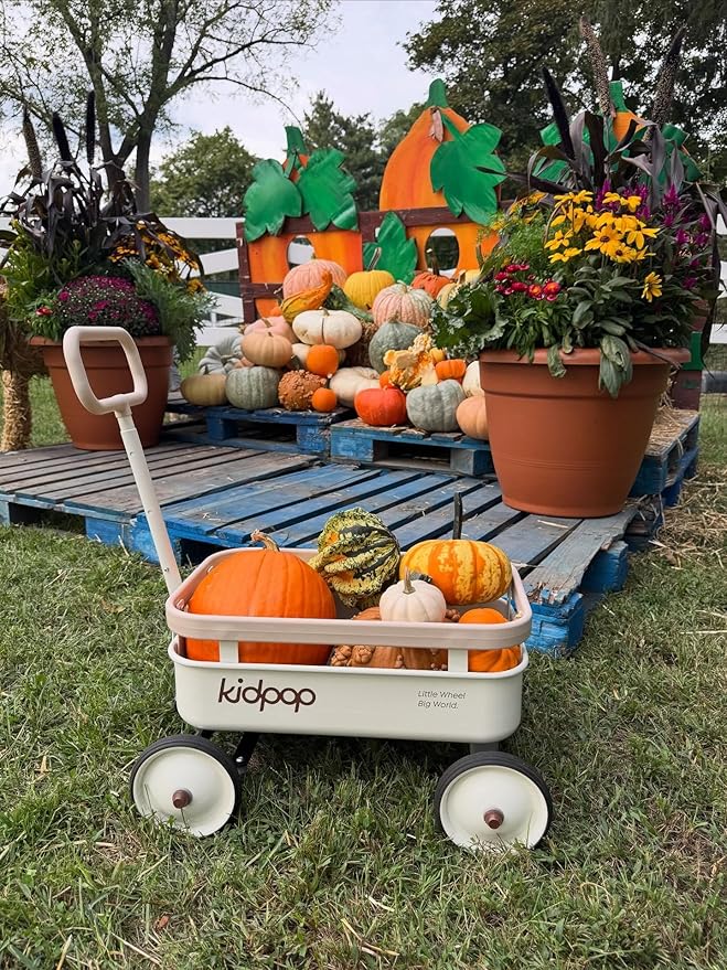 PULA-Wild 3-in-1 Kids' Pull-Along Wagon Toddlers Push Walker for 2.5-8, Removable Wooden Cover and Adjustable Handlebar, Birthday Gifts Max Weight 33 lbs (Green)