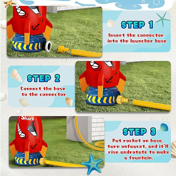 Water Rocket Sprinkler for Kids, Outdoor Sprinkler Rocket Launcher Toy for Backyard, Summer Water Toys for Kids Ages 3-12, Fun Water Powered Rocket Toy (Red-2)