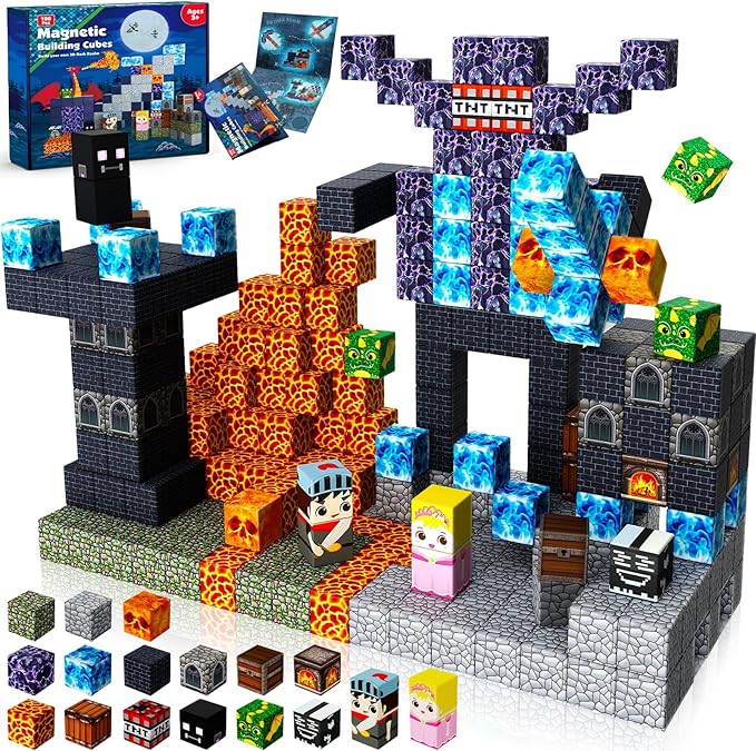 Magnetic Blocks - 100PCS Build Magnetic Dark Mechanical Guardian Castle - Magnetics Toys for Montessori Toddler Christmas Birthday Gifts - STEM Sensory Toys for 3 4 5 6 7 8 9 10 Year Old Boys