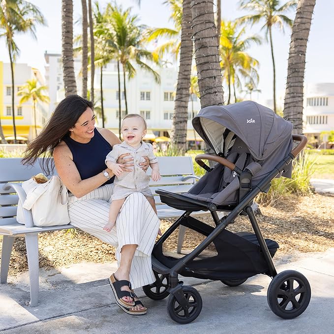 Joie Hazel Height Adjustable Stroller – Travel-Friendly Stroller with Height Adjustable Seat, Multi-Position Recline, and All-Terrain Wheels (Thunder)