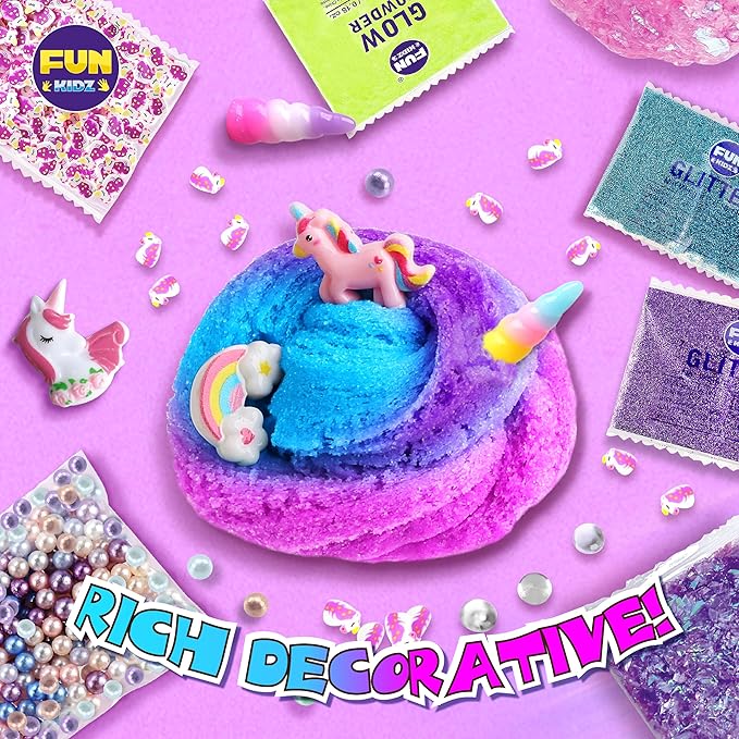 Fluffy Unicorn Slime Kit for Girls, FunKidz Cloud Slime Gift for Ages 6+ Kids Fun Slime Making Kit Awesome Craft Toy Birthday Present Ideas