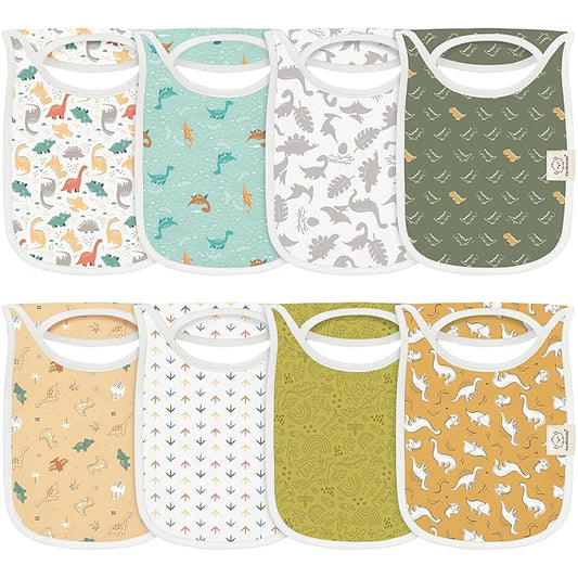 8-Pack Baby Bibs for Boys, Girls - Pullover Bibs for Drooling Teething Baby Girl & Boy Toddler, Newborn, Soft & Absorbent, Cute Colors, Large Torso Coverage Keep Infant Clean & Dry (Mesozoic)
