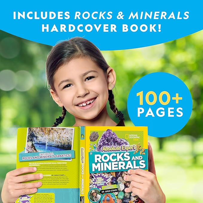 National Geographic Rock Collection Box for Kids – 300 Piece Rock Set with Real Fossils, Gemstones, and Crystals- Includes Absolute Expert: Rocks & Minerals Full-Color Book