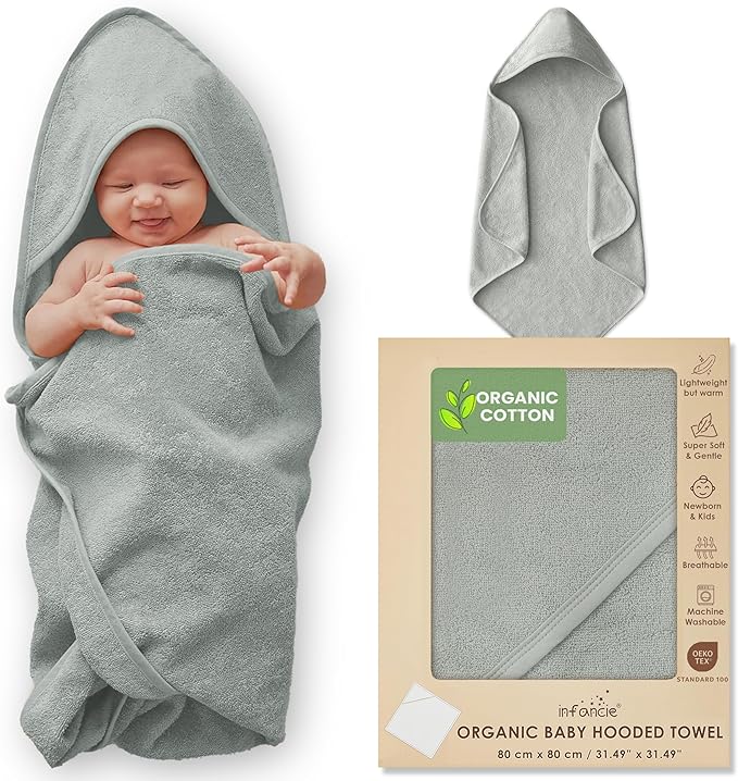 Organic Cotton Plush Woven Hooded Baby Towels, 31x31 Inches, Plush Bath Towels with Hood for Newborns and Kids, Girls & Boys (Moss Green, 31.4" L x 31.4" W)