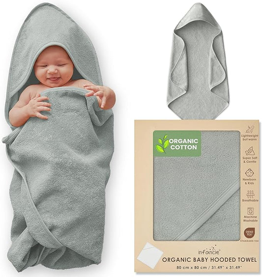 Organic Cotton Plush Woven Hooded Baby Towels, 31x31 Inches, Plush Bath Towels with Hood for Newborns and Kids, Girls & Boys (Moss Green, 31.4" L x 31.4" W)