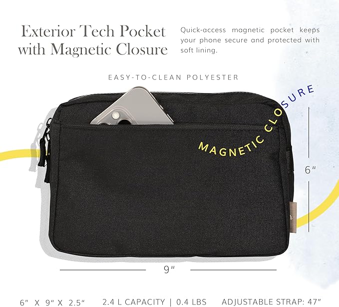 Red Rovr Everyday Joey Belt Bag | Organization & Zipper pockets |Adjustable Strap for All Ages (Black)