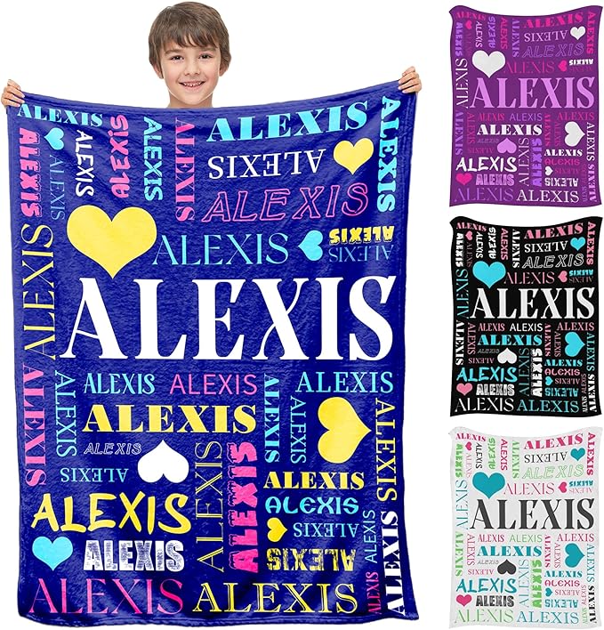 Personalized Baby Blanket with Name for Boys Girls Kids, Custom Name Blanket for Son Daughter, Navy Blue Flannel Blankets Gifts for Teen Shower Toddlers Christmas Birthday