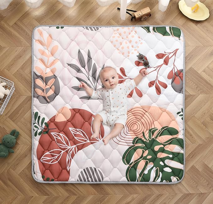 Baby Play Mat 50x50 Inch, Thickened Soft Floor Mat for Playpen, Machine Washable Foam Crawling Mat with Non-Slip Bottom for Babies and Toddlers, Foldable Padded Playmat
