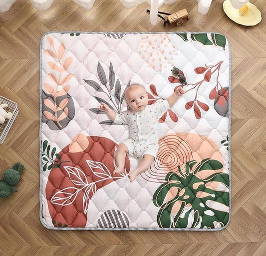 Baby Play Mat 50x50 Inch, Thickened Soft Floor Mat for Playpen, Machine Washable Foam Crawling Mat with Non-Slip Bottom for Babies and Toddlers, Foldable Padded Playmat