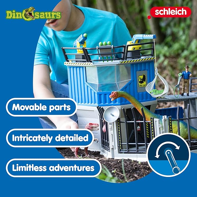 Schleich Dinosaurs - 72PC Large Dinosaur Research Station Playset - Interactive Toy Set with Action Figure and 2 Realistic Movable Dino Figurines for Boys and Girls - Kids Ages 5+ | 41462