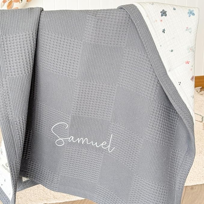 Personalized Baby Blanket with Name – Handmade 100% Organic Cotton Newborn Gift | Custom Knit Blanket for Boys, Girls, Kids & Baby Showers