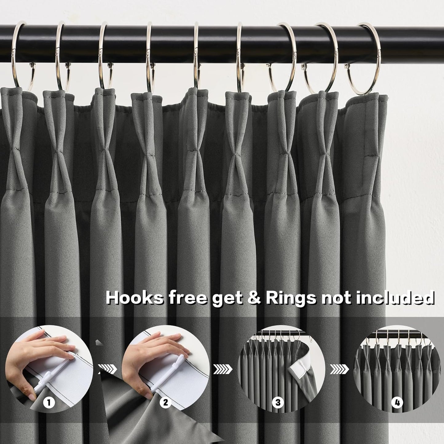 KEQIAOSUOCAI Grey Pinch Pleat Curtains & Drapes 144 Inches Long 2 Panels Set, Privacy Darkening Sound Dampening Window Treatment for Bedroom Vertical Draft Blackout Blinds for Living Room 40 by 144