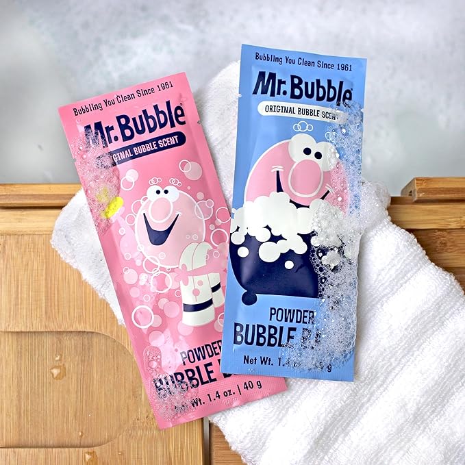 Mr. Bubble Retro Powder Bubble Bath Packet, Original Bubble Gum Scent, 1.4 oz, Pack of 12