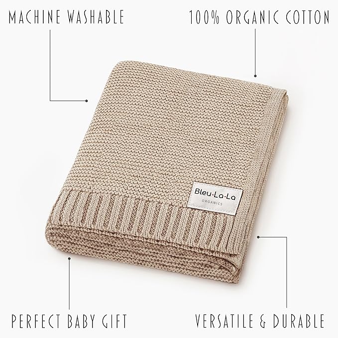 Heritage Knit Organic Cotton Baby Blanket - Soft Warm Cozy Unisex Receiving Cuddle Stroller Beige Blanket for Newborns, Infants Toddler, Boys and Girls (Oatmeal, 0-2 Years)
