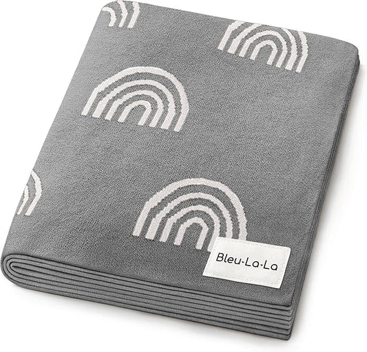 Gender Neutral Receiving Blanket 100% Cotton Buttery Soft Cozy Receiving Swaddle Crib Stroller Blanket for Shower Gift Registry for Newborns, Infants, Toddlers (Rainbow - Grey)