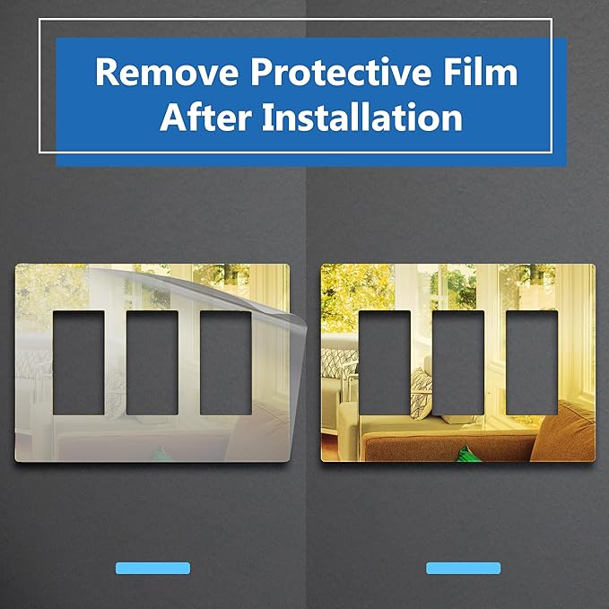 LIDER Triple Decorator Wall Plate, Impact Resistant, Mirrored Acrylic, Plexiglass, Reflective Finish, Modern Upgrade, Screwless Light Switch/Outlet Cover, Mid-Size 3-Gang 4.88" x 6.77" Gold