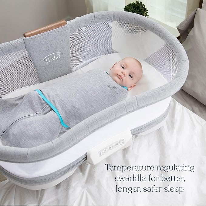 HALO Baby Sleepsack Swaddle Wearable Blanket, 3-Way Adjustable Infant Sleepsack, TOG 1.5, Ideal Temp, Heather Grey/Aqua, Small, 3-6 Months, 13-18 Pounds