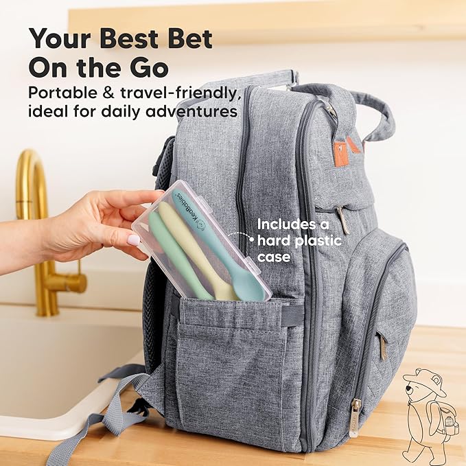 KeaBabies Silicone Baby Spoons, Self Feeding 6-12 months - 3-Pack Baby Weaning Eating Utensils,Toddler First Food Training Spoon,Infant,Kids Feeding Supplies Essential Set,Dishwasher-safe (Pastel Sky)