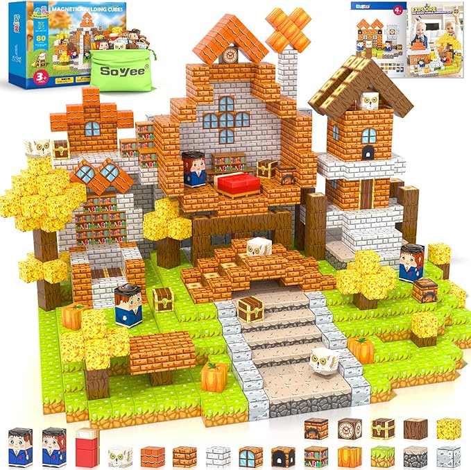 Magnetic Blocks - Build Mine Magnet World Magic World Adventure Set, 1’’ Magnet Cubes Kids Sensory Toys for Kids Age 3-5 5-7 8-12, Building Blocks Gift for 3 4 5 6 7 8 9 10 Year Old Boys & Girls
