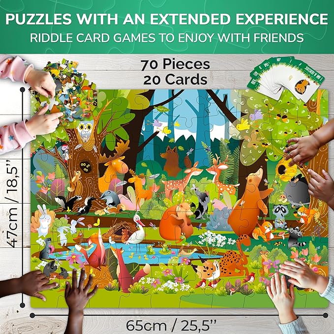 QUOKKA Search and Find Puzzles for Kids Ages 4-6 - Riddle Kids Puzzles 6-8 Years Old - 70 Unique Pcs - 20 Illustrated Guessing Cards - Engaging Children Themes - Forest Puzzle Gift for Toddlers 3-5