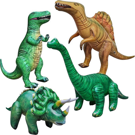 Jet Creations Inflatable Dinosaur 4-Pack – T-Rex (37"), Brachiosaurus (28"), Spinosaurus (31"), Triceratops (20") – Prehistoric Animals for Jurassic Decor, Pool Fun, Party Display, Photo Props