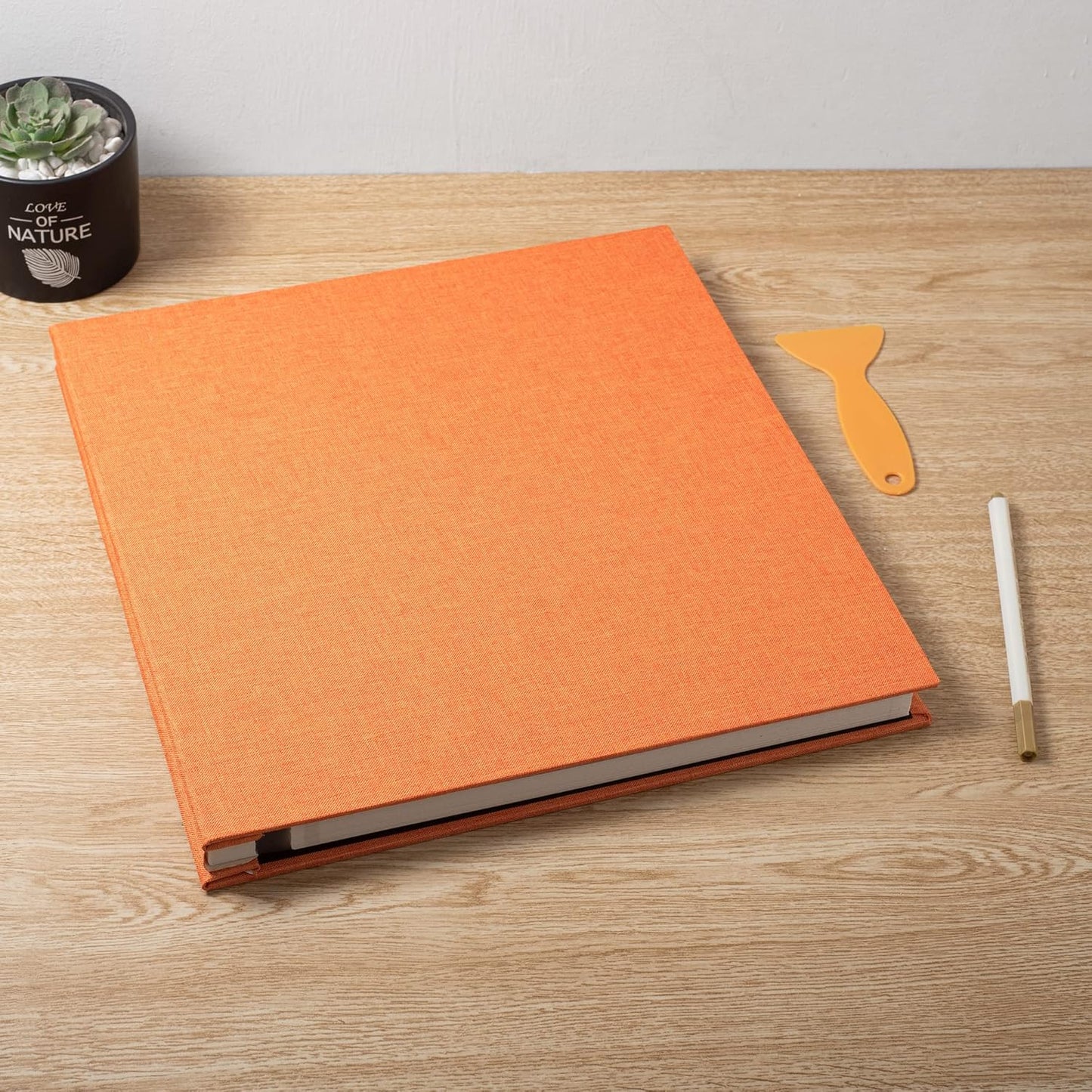 Large Photo Album Self Adhesive Scrapbook Album for 4×6 5×7 8×10 Pictures DIY Magnetic Linen Cover Album 40 Pages for Family Wedding Gifts with Metal Pen and Plastic Board Orange