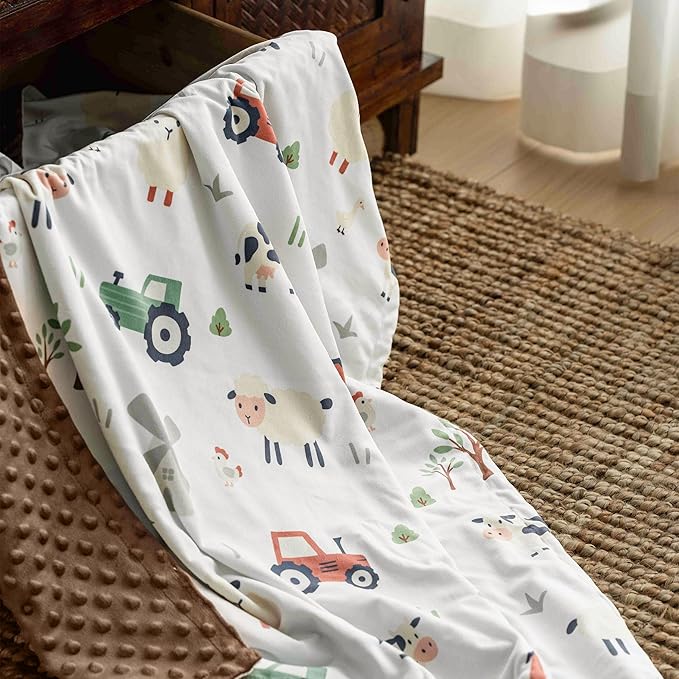 Baby Blanket for Boys Girls, 30x40 Inch Soft Lightweight Minky Dot Blanket with Farm Animals, Double-Layer Dotted Backing for Infant Toddler Nursery Crib, Sensory Security Blanket