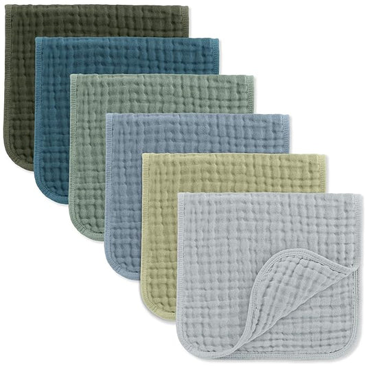 Comfy Cubs Muslin Burp Cloths 20" x 10", Pack of 6 - Large, 6-Layer, Ultra Absorbent 100% Cotton for Baby Drool and Messes - Soft, Safe & Gentle Baby Burp Cloths Set for Boys & Girls - Multi Boy