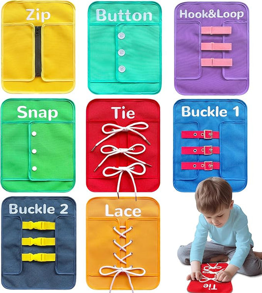 Craftstory Toddlers Montessori Toys Busy-Board for 3 4 5 Year Boy Girl Gifts Sensory Basic-Life-Kills Shoe-Tying Practice for Kids, Buckle Zip Lacing Travel Toy Birthday Gift