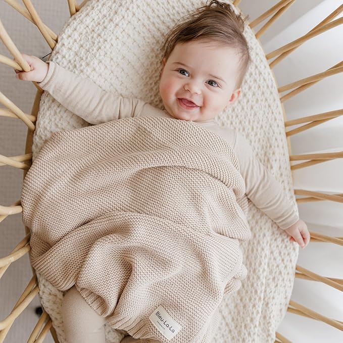 Heritage Knit Organic Cotton Baby Blanket - Soft Warm Cozy Unisex Receiving Cuddle Stroller Beige Blanket for Newborns, Infants Toddler, Boys and Girls (Oatmeal, 0-2 Years)