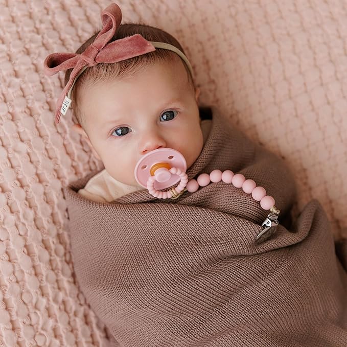 Luladream Pacifier - Natural Rubber Nipple - Soft Teething Handle - for Infants Baby's and Toddlers, 0-18 Months (Blush Pink + Rose Petal)